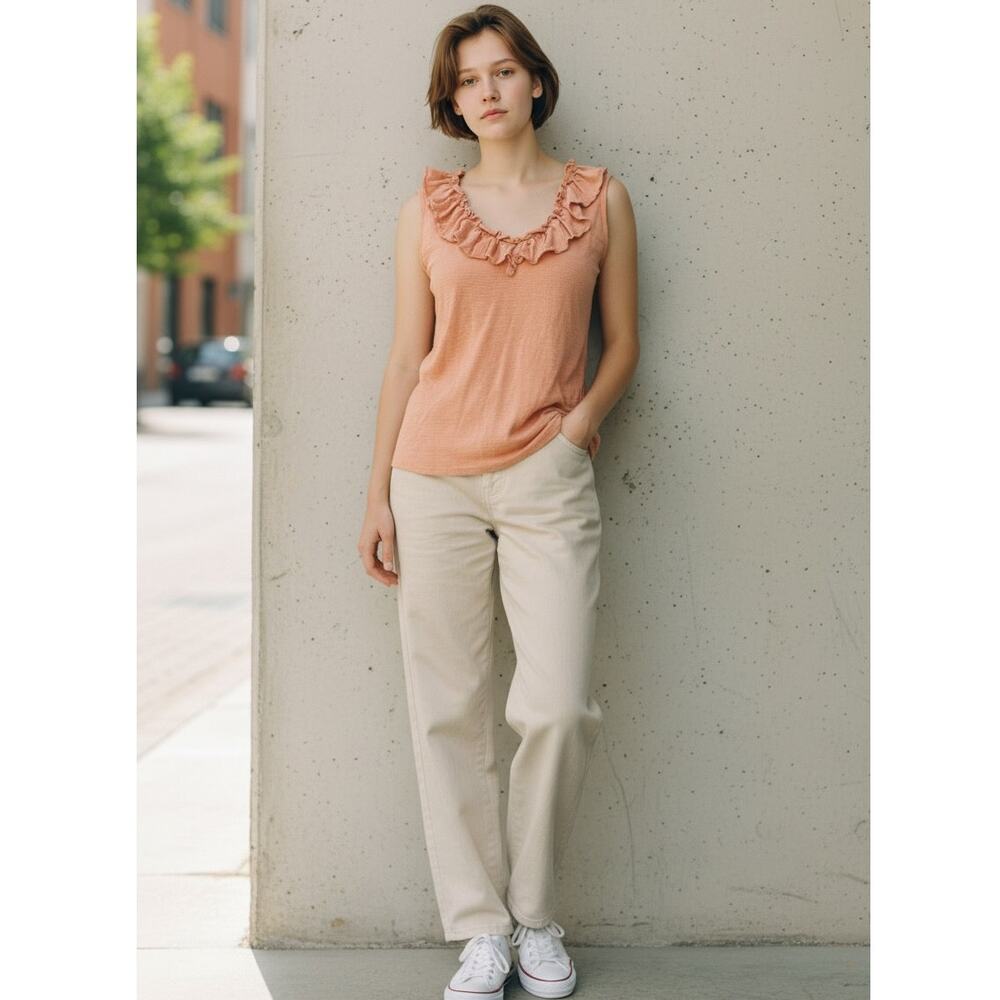 Cece Peach Coral Sleeveless Ruffled Top  Flowy Soft Summer Boho Casual Chick S
